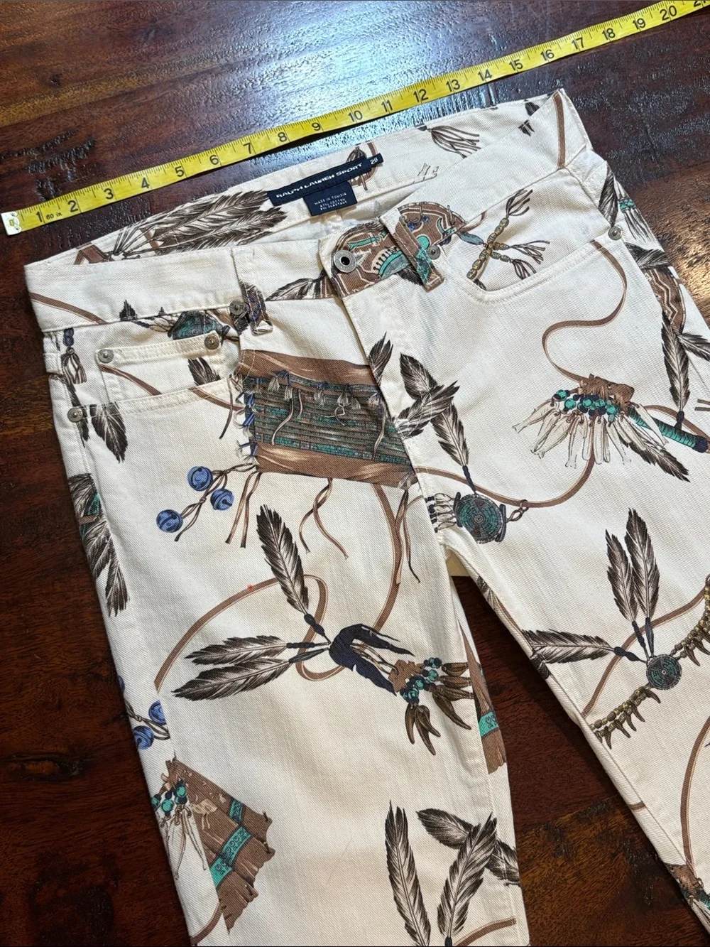 Vintage Ralph Lauren Sport White Denim Southwestern Print Jeans size 28